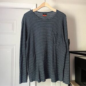 FADELESS blue white striped cotton crew neck long sleeve tee tshirt